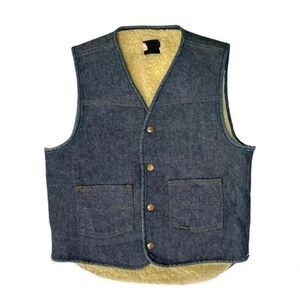 VINTAGE 70’S ROBUCKS Men’s Button Up Denim Trucker Vest with Sherpa Lining. Sz M